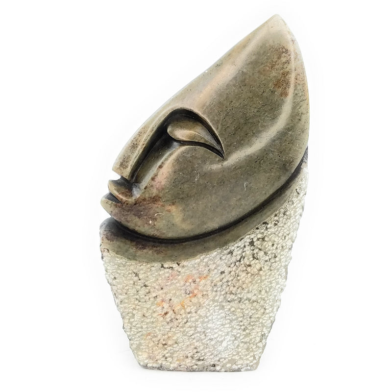 Abstract Half Face – Green Serpentine Pointed Head with Raw Base