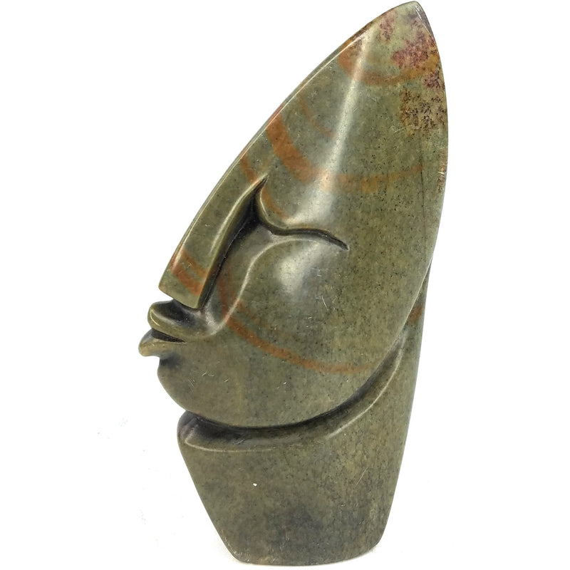 Abstract Half Face – Green Serpentine with Brown Accents Shona Sculpture