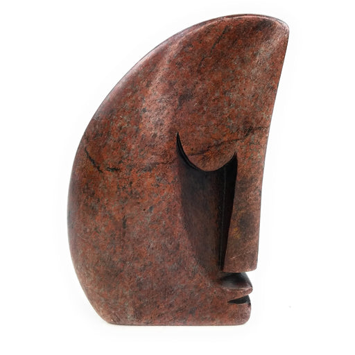Abstract Half Face – Red Serpentine Pointed Head Shona Sculpture