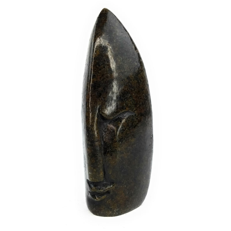 Abstract Half Face Sculpture – Pointed Head Dark Serpentine Shona Art