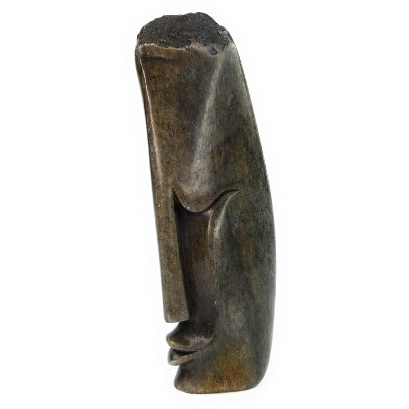 Abstract Half Face Sculpture – Rectangular Dark Serpentine Shona Stone Head