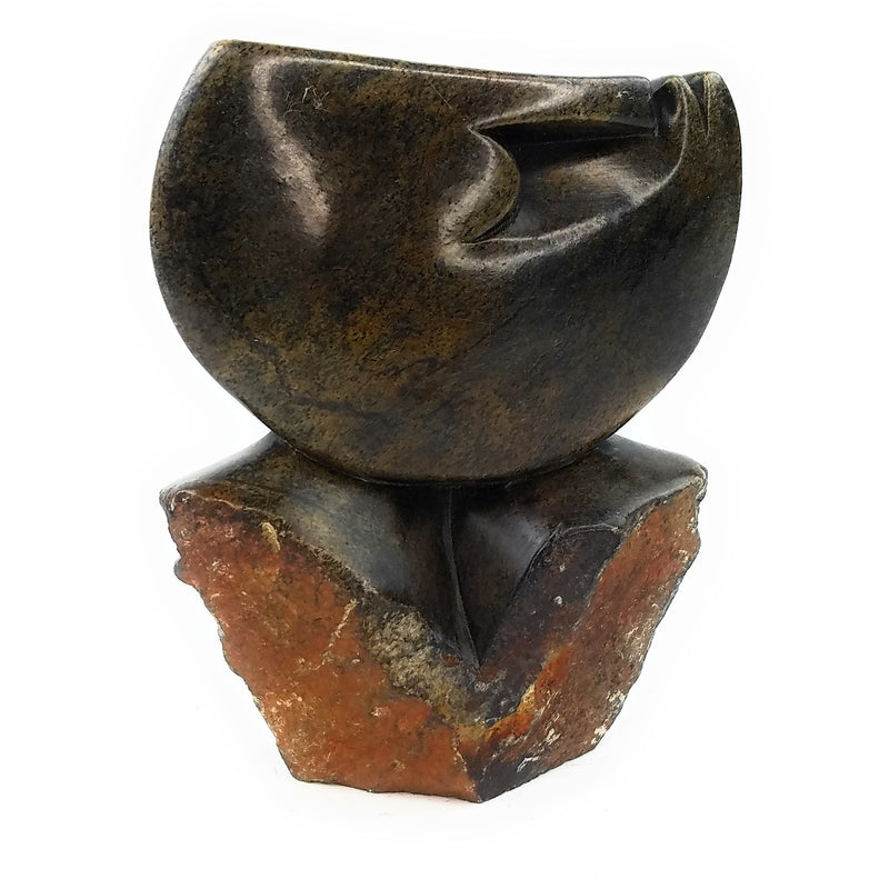 Abstract Half Face Sculpture – Upward-Facing Dark Serpentine Shona Art