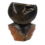 Abstract Half Face – Upward-Facing Dark Serpentine Shona Sculpture