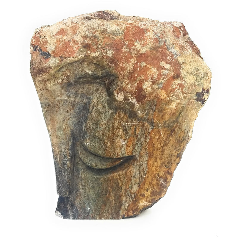 Abstract Half Face by V. Rangisse – Grey Earth-Tone Shona Sculpture