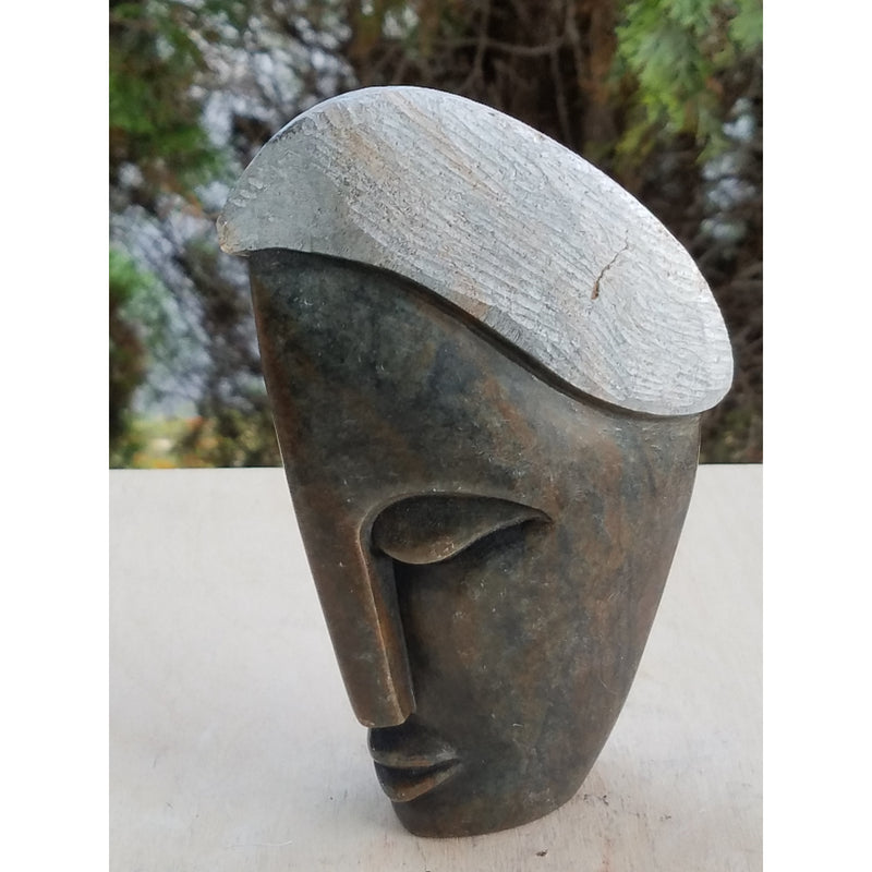 Abstract Head Sculpture – Two-Tone Dark Face with Slanted Grey Raw Stone