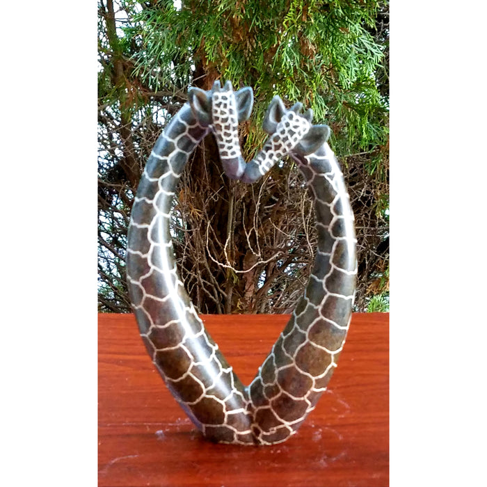 Abstract Kissing Giraffe Sculpture | Heart Shona Art
