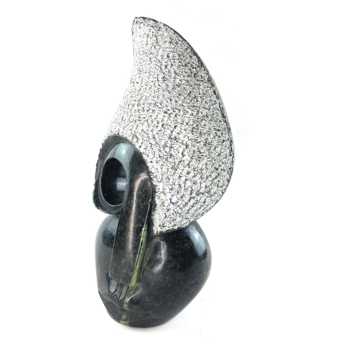 Abstract Lady Face Sculpture – Hand Carved Shona Black Stone Art