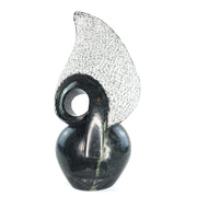 Abstract Lady Face Sculpture – Hand Carved Shona Black Stone Art