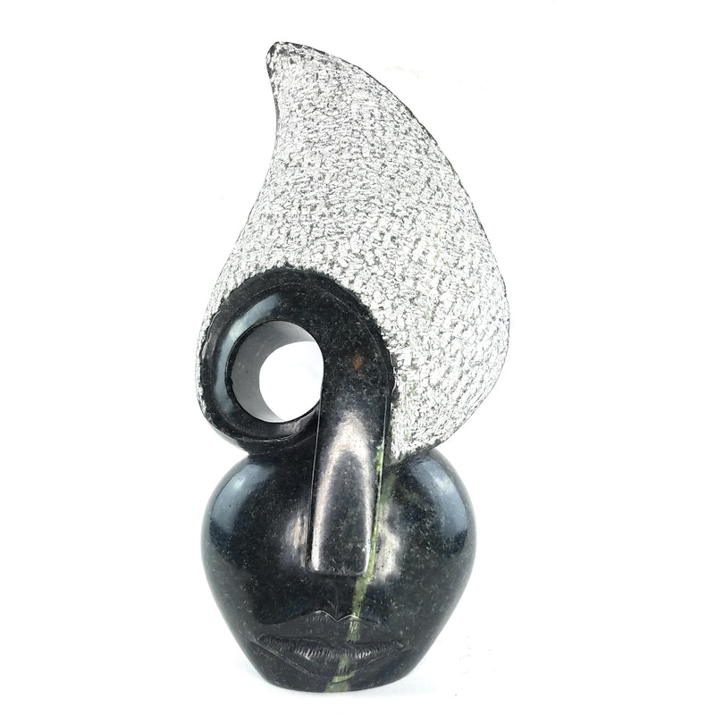 Abstract Lady Face Sculpture – Hand Carved Shona Black Stone Art