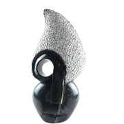 Abstract Lady Face Sculpture – Hand Carved Shona Black Stone Art