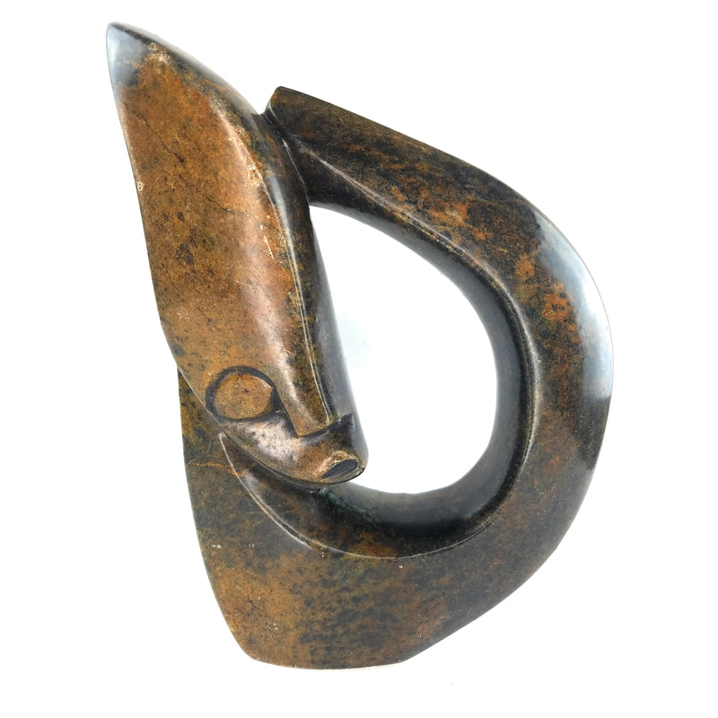 Abstract Sculpture – Brown & Black Speckled Shona Stone with Loop