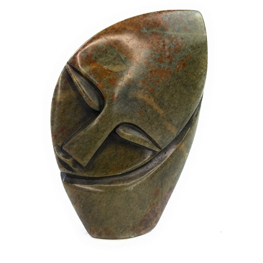 Abstract Sleeping Face Sculpture – Hand Carved Shona Green Serpentine from Zimbabwe