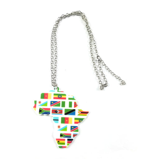 Africa Map Pendant Necklace – White with African Flags Design