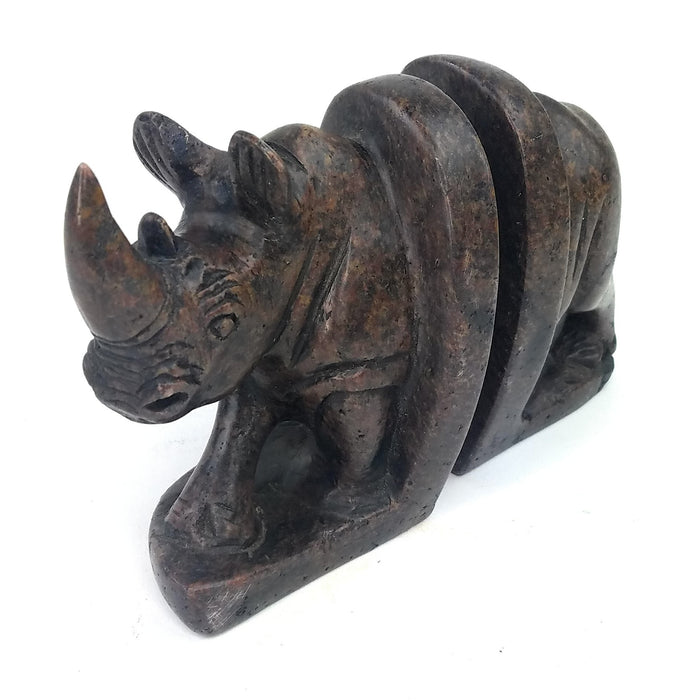African Brown Rhino Bookends | Handmade Serpentine Stone