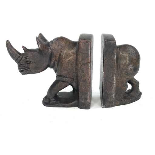 African Brown Serpentine Rhino Bookends – Fair Trade Art