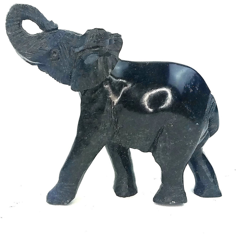 African Elephant Decor – 3” Black Serpentine Trunk Up Sculpture, Handmade Zimbabwe