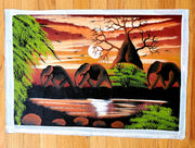African Elephant Family Sunset Painting on Canvas