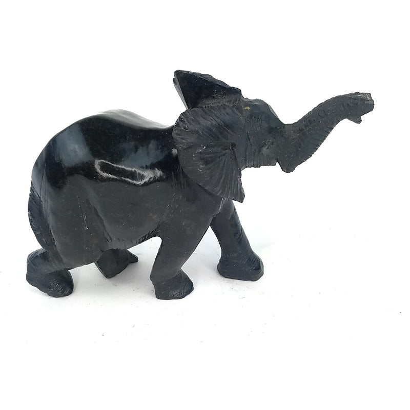 African Elephant Sculpture – 4” Black Serpentine Good Luck Elephant, Handmade Zimbabwe
