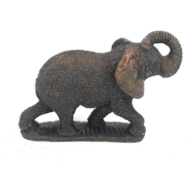 African Elephant Sculpture – 4” Hand Carved Serpentine Trunk Up Statue Zimbabwe