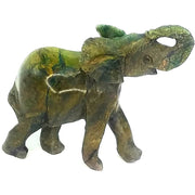 African Elephant Sculpture – 4” Verdite Stone Elephant with Trunk Up, Zimbabwe