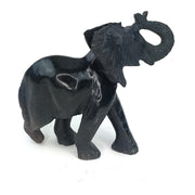 African Elephant Statue – 7” Black Serpentine Trunk Up Sculpture, Hand Carved Zimbabwe