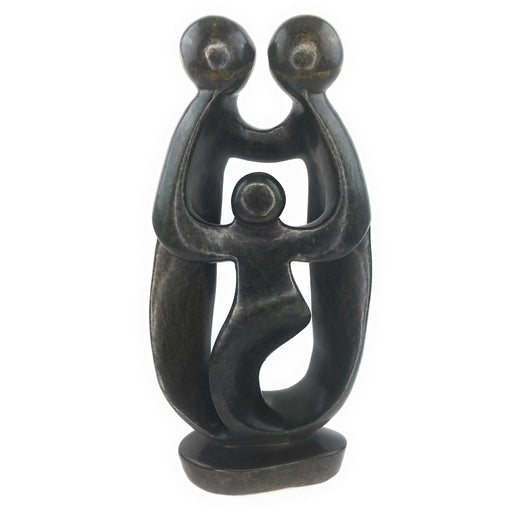 African Family Circle Sculpture – Dark Serpentine Ukama Art, 16.25” Handmade Zimbabwe