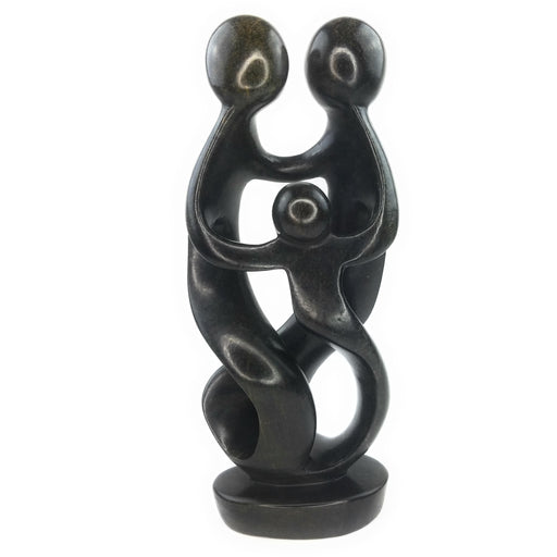 African Family Sculpture – Ukama Family of 3 Black Serpentine, 15” Zimbabwe