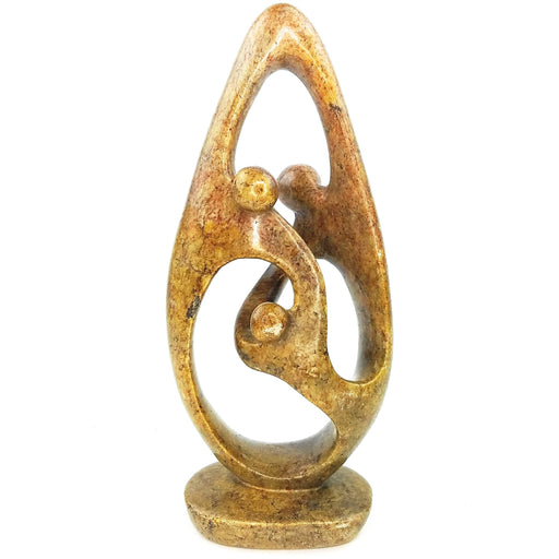 African Family Sculpture – Ukama Family of 3 Serpentine Stone Art, Hand Carved in Zimbabwe