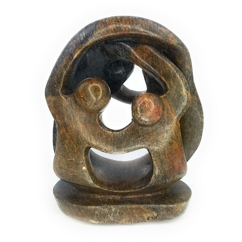 African Family Sculpture – Ukama Family of 4 Serpentine Stone Art, 6.5” Handmade Zimbabwe