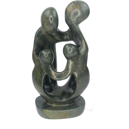 African Family of 4 Sculpture – Ukama Green Serpentine Stone Art, 9” Handmade Zimbabwe