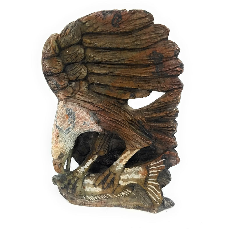 African Fish Eagle with Fish – Brown & White Opal Stone Sculpture
