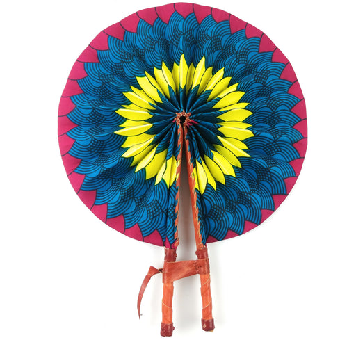 African Hand Fan – African Floral – Authentic Ankara Print Cloth & Leather Folding Fan | Handmade in Ghana