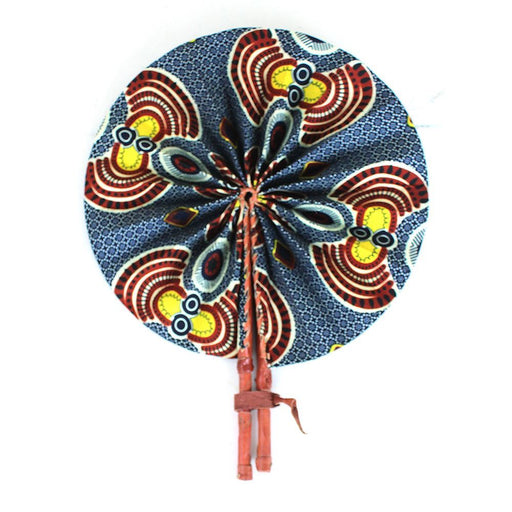 African Hand Fan – Afrocentric Design – Authentic Ankara Print Cloth & Leather Folding Fan | Handmade in Ghana