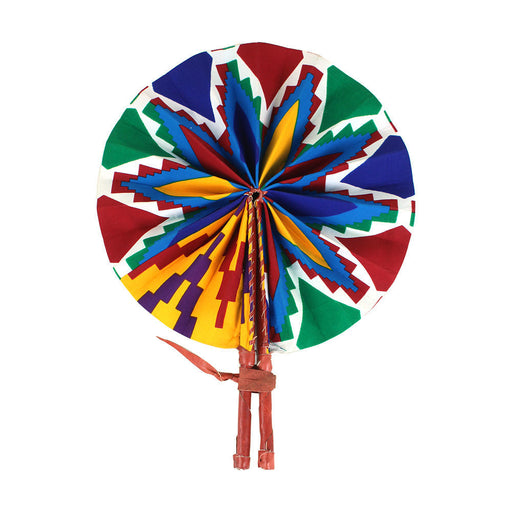 African Hand Fan – Bold Kente – Authentic Ankara Print Cloth & Leather Folding Fan | Handmade in Ghana