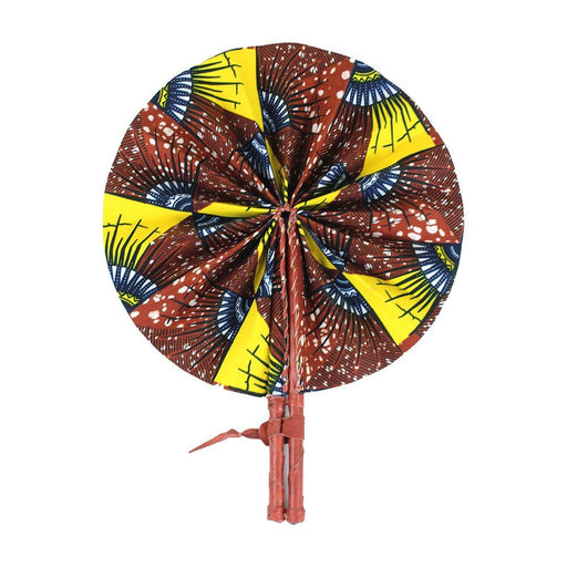 African Hand Fan – Brown African Print – Authentic Ankara Print Cloth & Leather Folding Fan | Handmade in Ghana