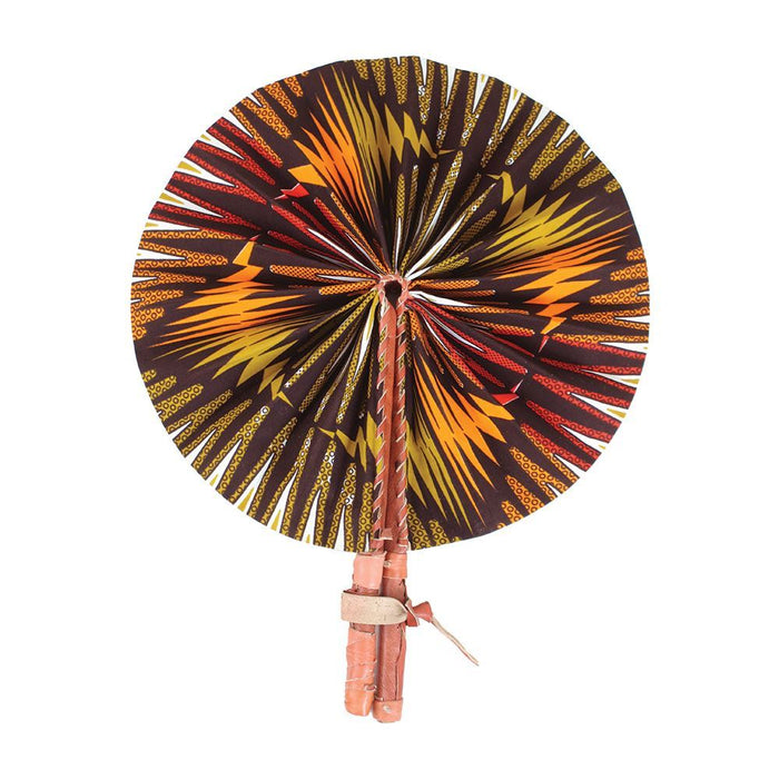 African Hand Fan – Ghanaian Print – Authentic Ankara Print Cloth & Leather Folding Fan | Handmade in Ghana