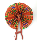 African Hand Fan – Kente – Authentic Ankara Print Cloth & Leather Folding Fan | Handmade in Ghana