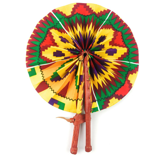 African Hand Fan – Multi Color – Authentic Ankara Print Cloth & Leather Folding Fan | Handmade in Ghana