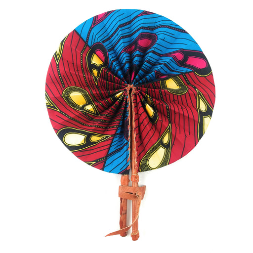 African Hand Fan – Multi Color Peacock Design – Authentic Ankara Print Cloth & Leather Folding Fan | Handmade in Ghana