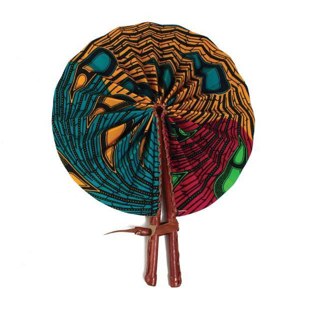 African Hand Fan – Multi Color Peacock Design | Handmade in Ghana
