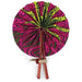 African Hand Fan – Pink Yellow Sun – Authentic Ankara Print Cloth & Leather Folding Fan | Handmade in Ghana