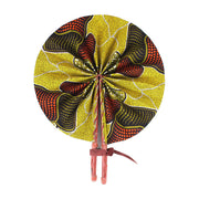 African Hand Fan – Red Mustard African Print | Handmade in Ghana