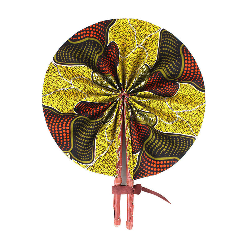 African Hand Fan – Red Mustard African Print | Handmade in Ghana