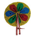 African Hand Fan – Red Yellow Blue Green Circles– Authentic Ankara Print Cloth & Leather Folding Fan | Handmade in Ghana