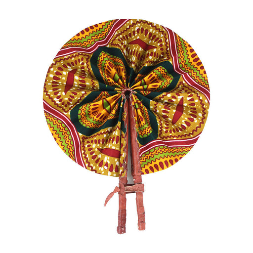 African Hand Fan – Shell Print – Authentic Ankara Print Cloth & Leather Folding Fan | Handmade in Ghana