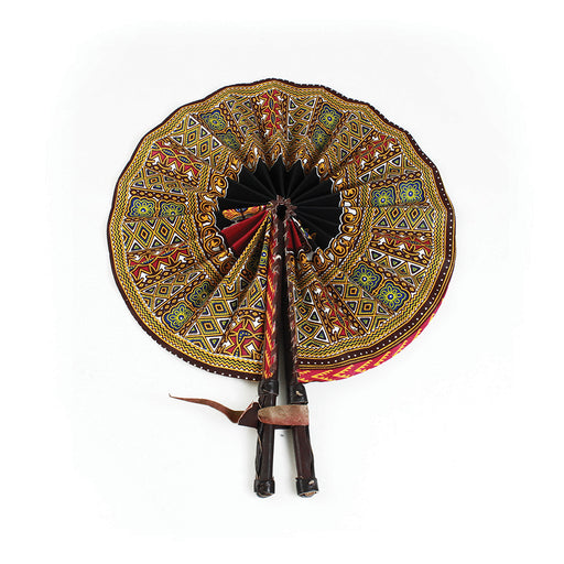 African Hand Fan – Tribal Design – Authentic Ankara Print Cloth & Leather Folding Fan | Handmade in Ghana