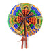 African Hand Fan – Yellow Blue Red Kente – Authentic Ankara Print Cloth & Leather Folding Fan | Handmade in Ghana