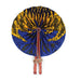 African Hand Fan – Yellow Blue Sun – Authentic Ankara Print Cloth & Leather Folding Fan | Handmade in Ghana