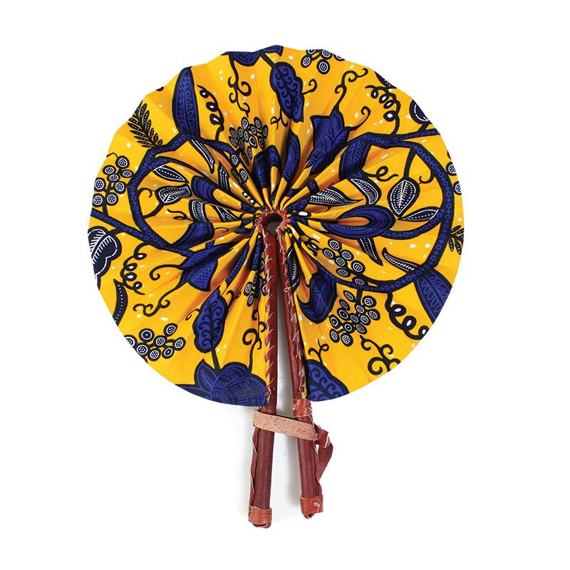 African Hand Fan – Yellow Botanical | Handmade in Ghana