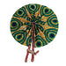 African Hand Fan – Yellow Green Circles – Authentic Ankara Print Cloth & Leather Folding Fan | Handmade in Ghana